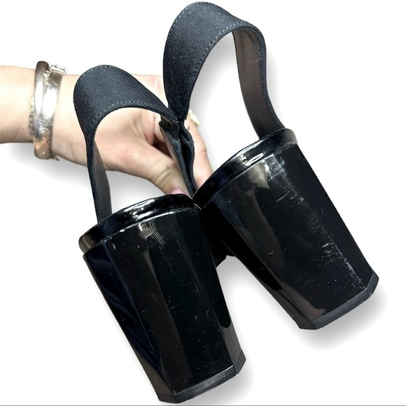 STUART WEITZMAN Vintage Block Heels Slingback Slide Sandal Shoe Black Sz. 8 - Picture 4 of 6